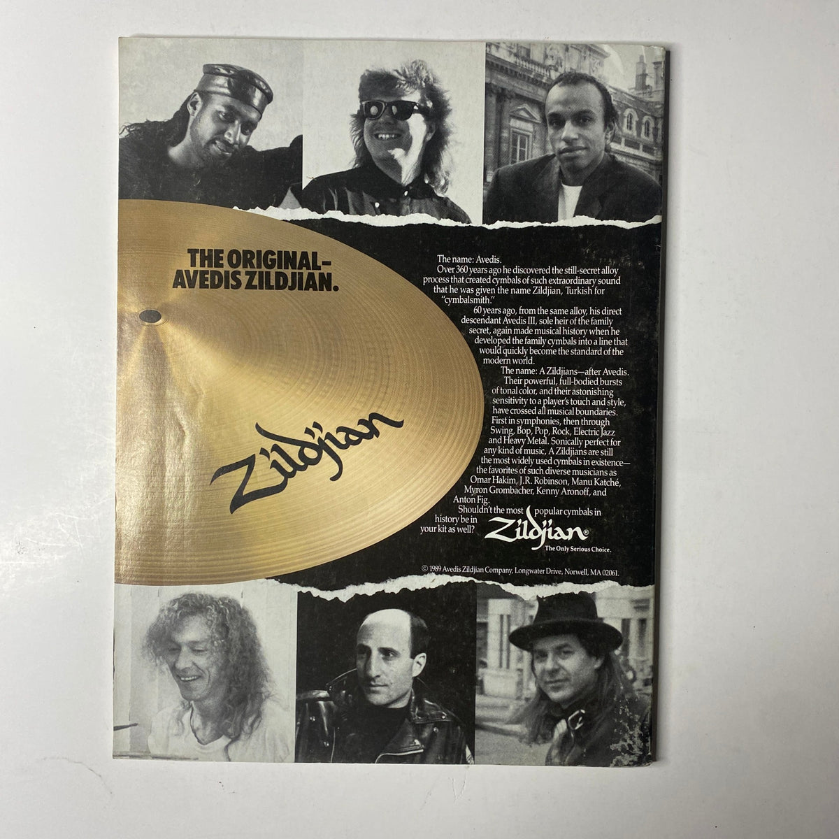 Advertisement for Zildjian cymbals featuring famous drummers from Modern Drummer Magazine December 1989.