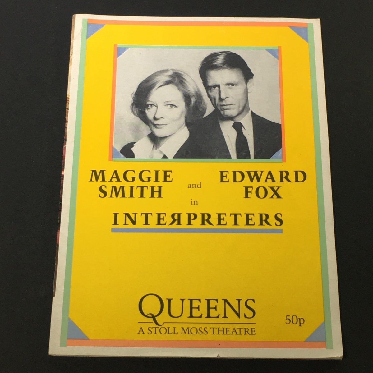 Vintage magazine cover featuring Maggie Smith and Edward Fox in 'Interpreters' at the Queens Stoll Moss Theatre, November 1985.