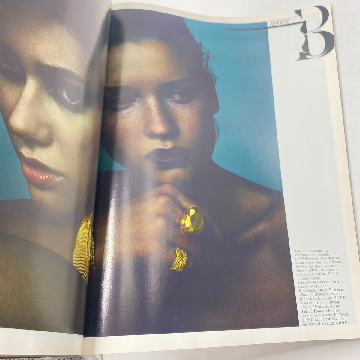 Close-up of an editorial page from Vogue Paris Magazine June July 2008, showcasing beauty and fashion photography, featuring a model with striking jewelry.