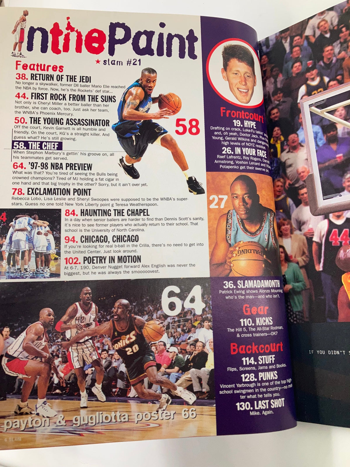 Slam Magazine October 1997 featuring Kevin Garnett and Stephon Marbury, showcasing an article layout with features from the basketball scene of the late '90s.