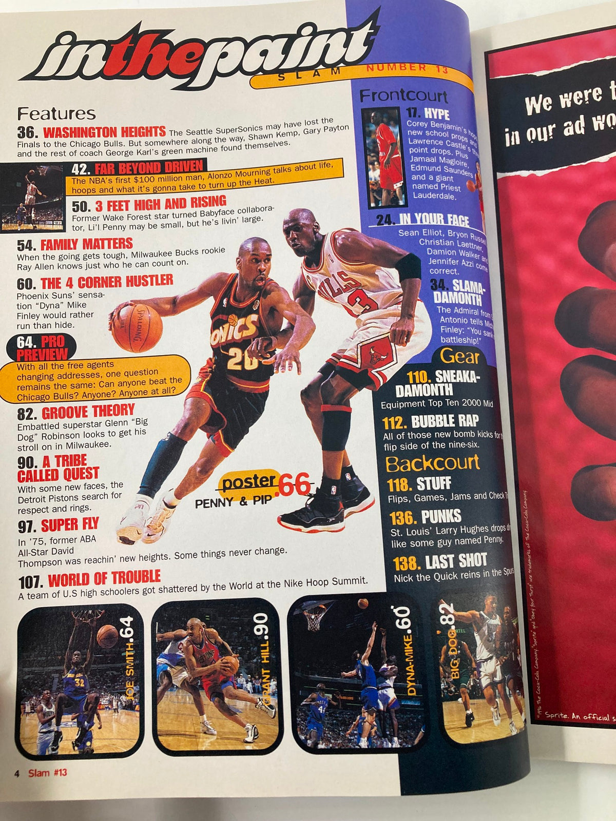 Slam Magazine October 1996 featuring an article layout with NBA highlights, including Alonzo Mourning, showcasing the excitement of the 90s basketball era.