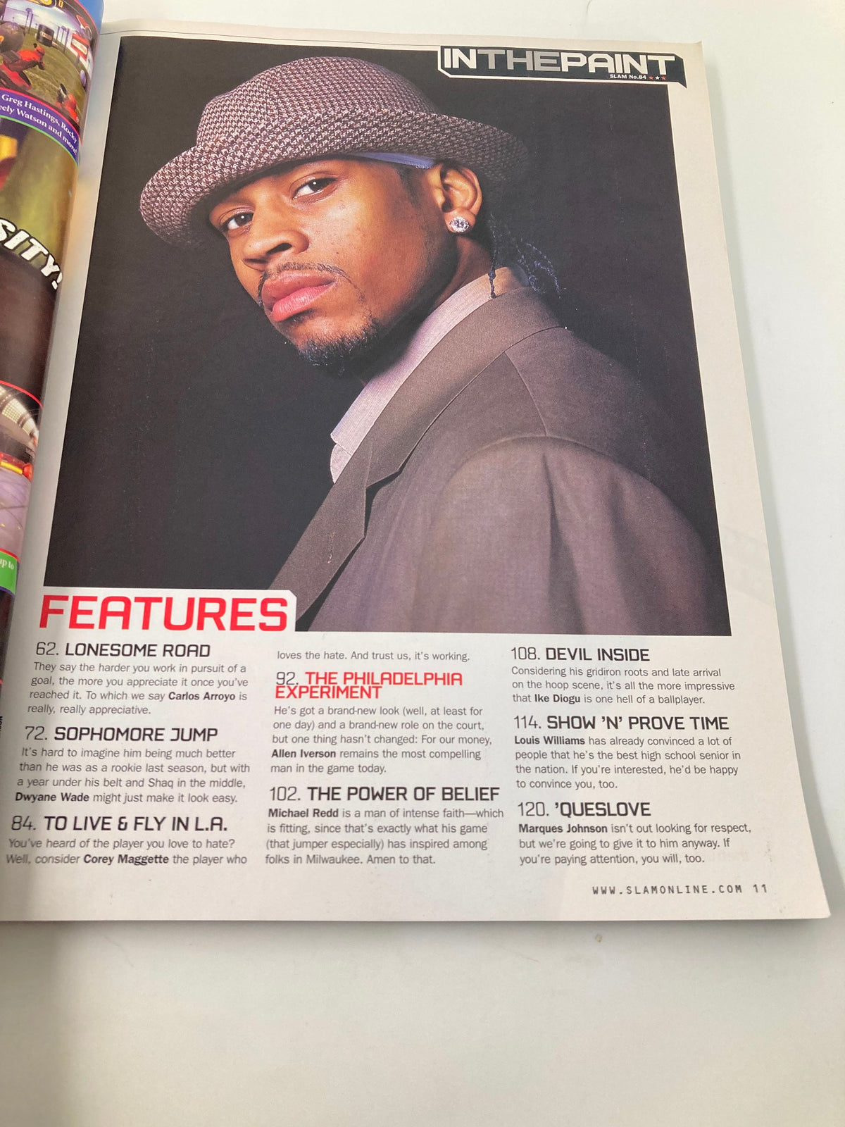 Slam Magazine February 2005 feature on Allen Iverson showcasing his profile and accomplishments in basketball.