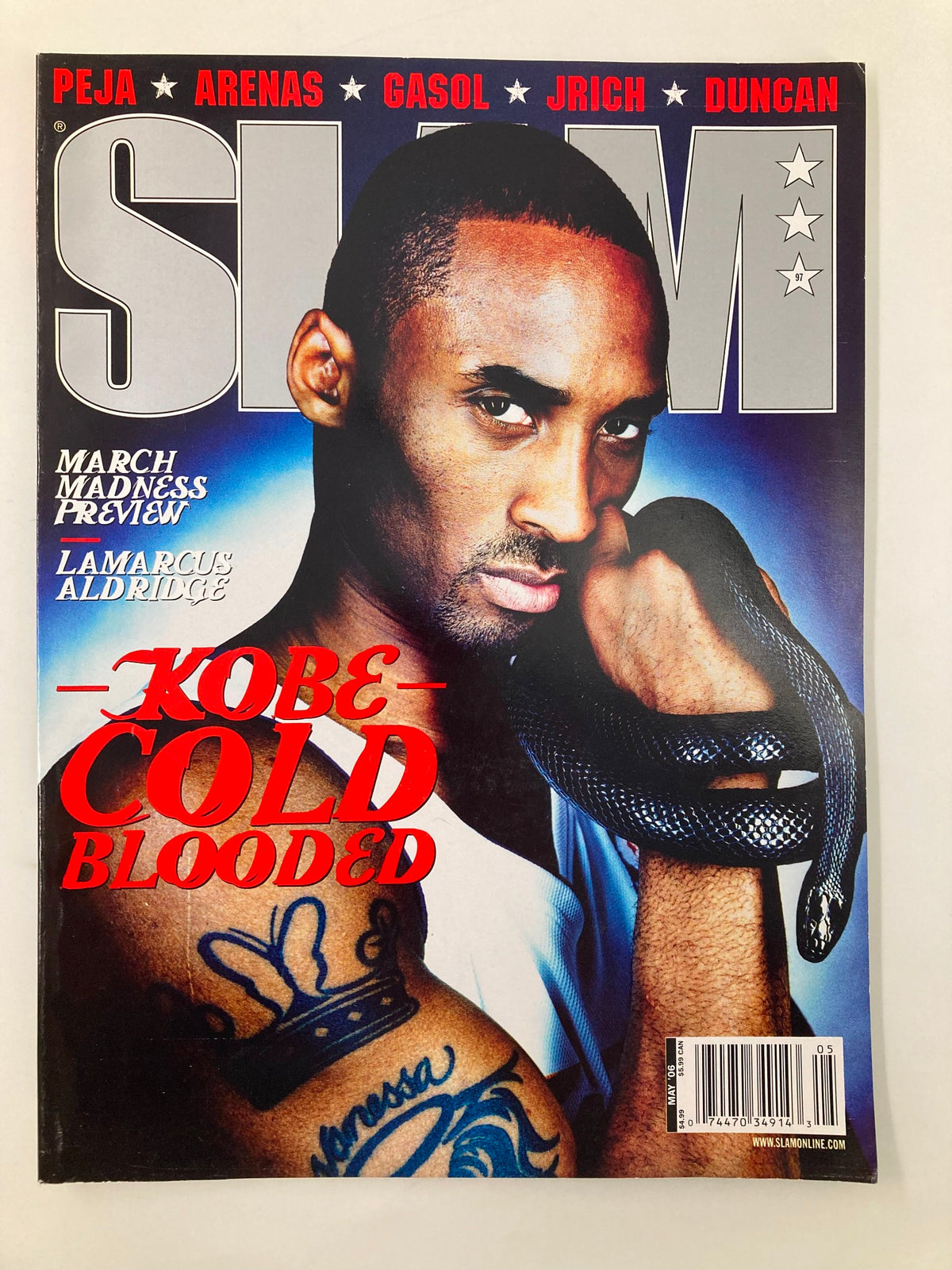 Slam Magazine May 2006 featuring Kobe Bryant, the Cold Blooded Black Mamba, on the cover with a snake.