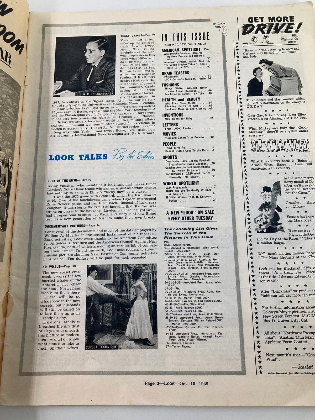 Vintage Look Magazine October 10 1939 Joe DiMaggio and Bride-To-Be No Label