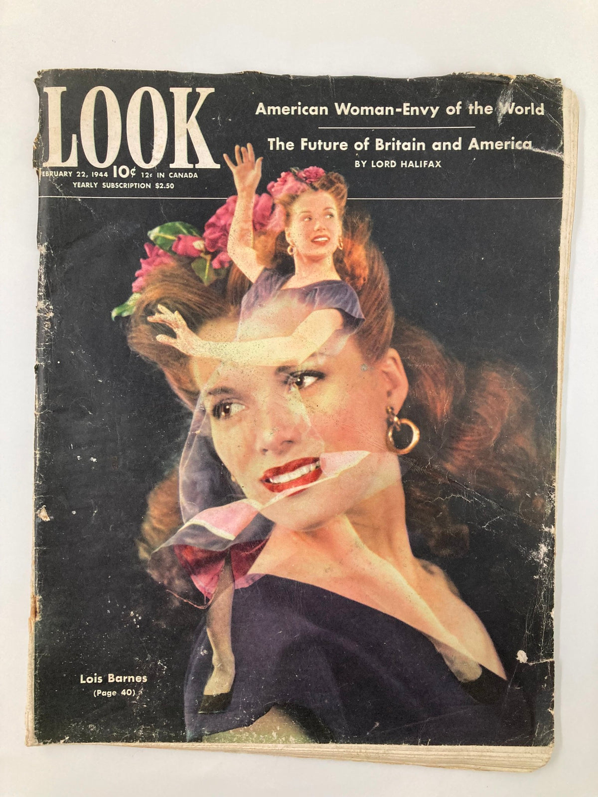 Cover of VTG Look Magazine February 22, 1944 showcasing dancer Lois Barnes, featuring vintage graphics and text.