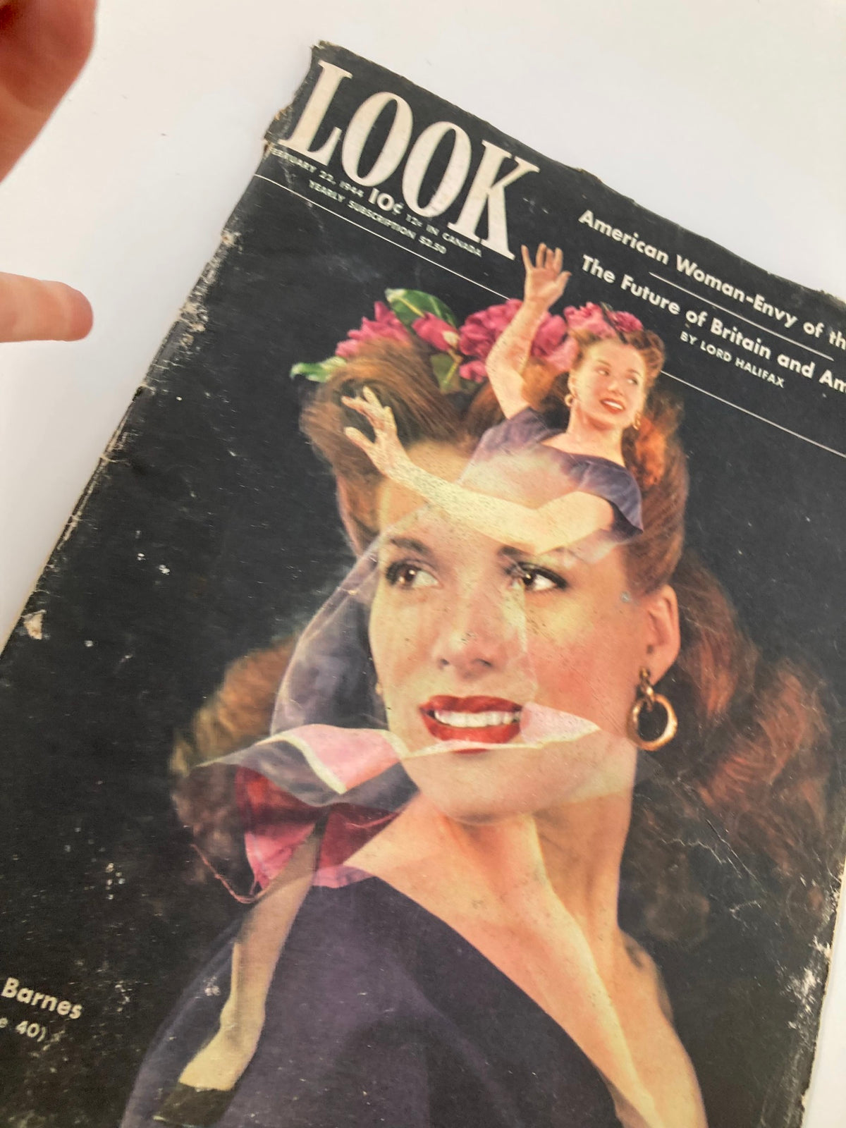 Another view of the cover of VTG Look Magazine February 22, 1944, highlighting dancer Lois Barnes with floral decorations.