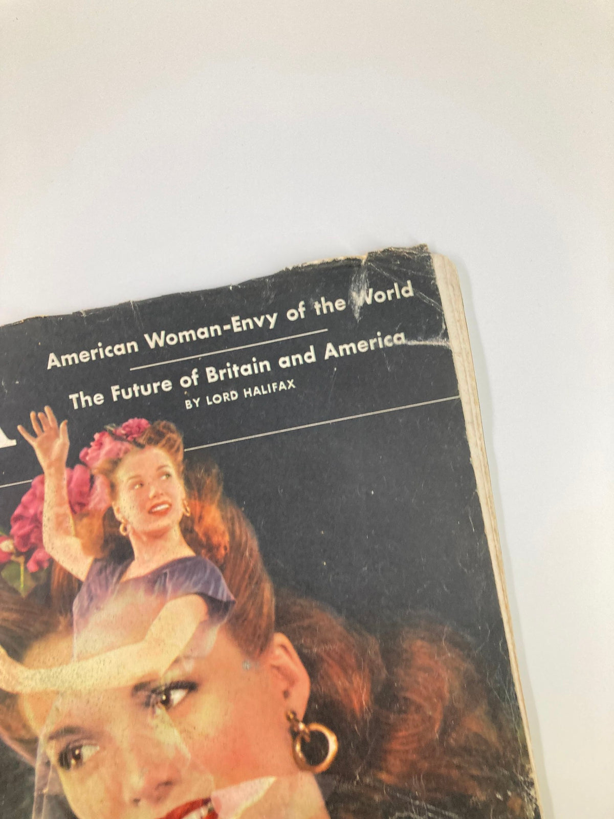 Close-up of VTG Look Magazine February 22, 1944 cover emphasizing the title and dancer Lois Barnes with vintage elements.