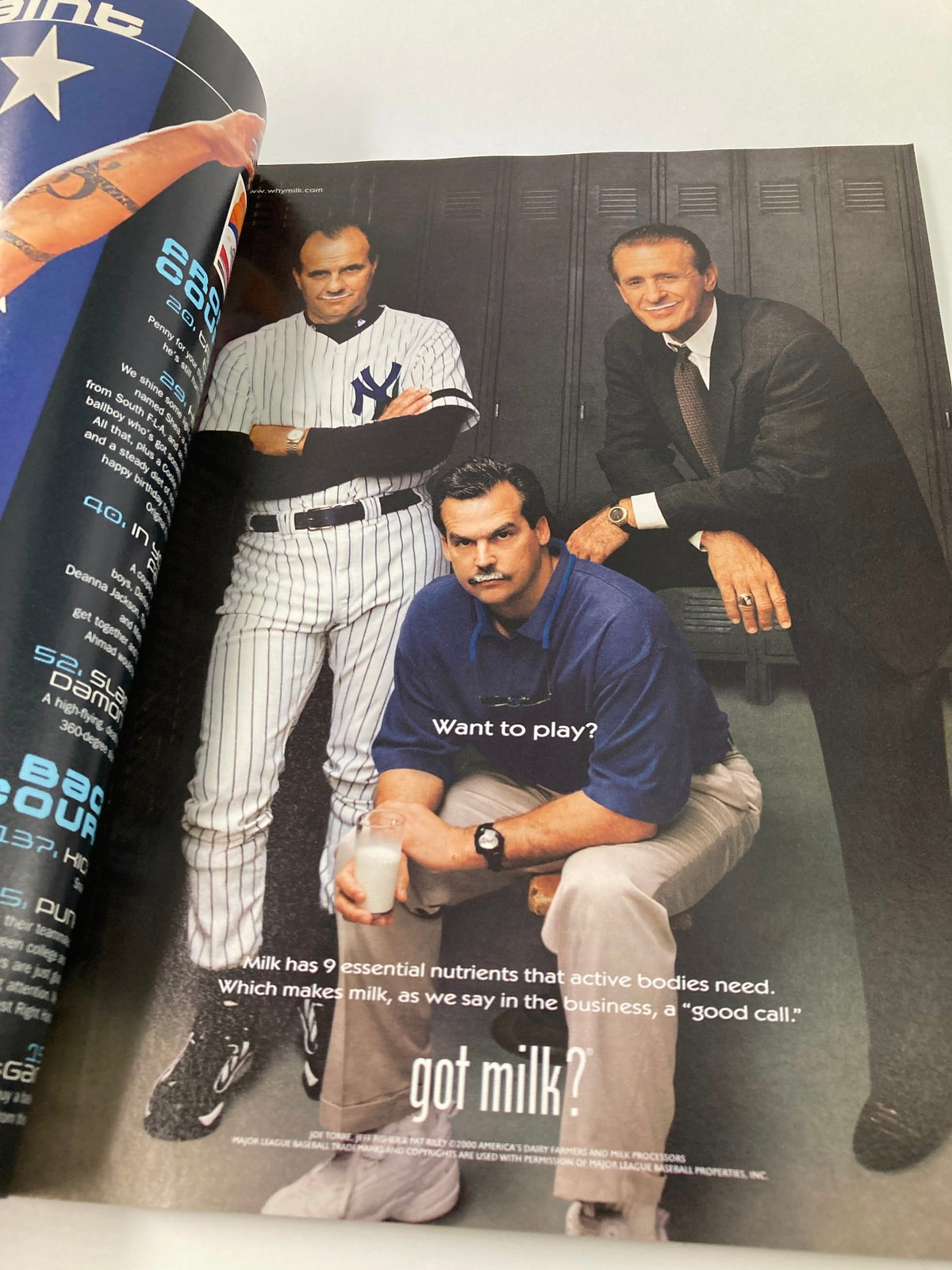 Interior page from Slam Magazine May 2001 displaying three professional athletes, focusing on the theme of sports and nutrition advertising.