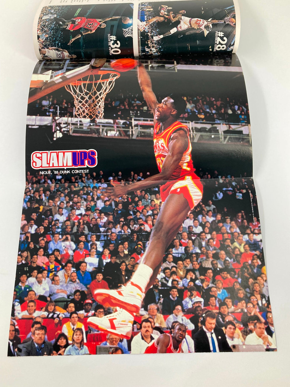 Slam Magazine August 1997 poster featuring Nique and Michael Jordan during their iconic dunk contest, celebrating basketball history and the excitement of the NBA.