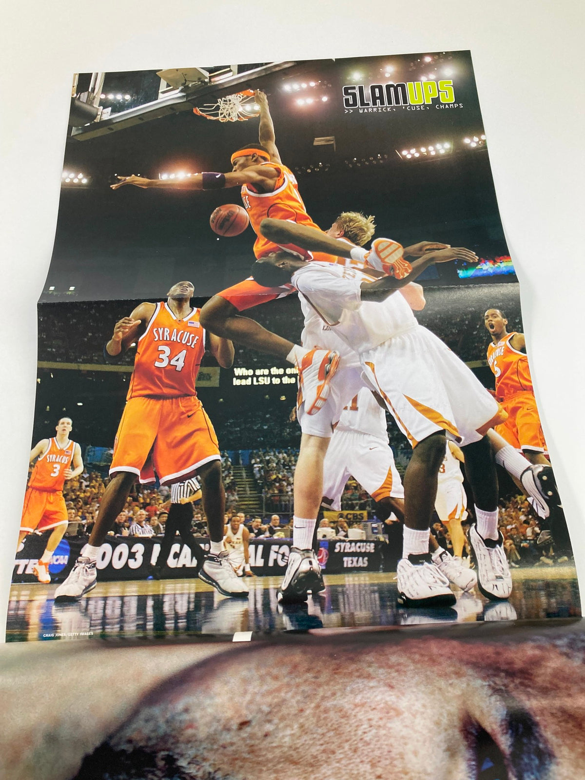 Slam Magazine June 2003 poster featuring a dramatic basketball moment with Syracuse players, part of the Slam Ups collection.