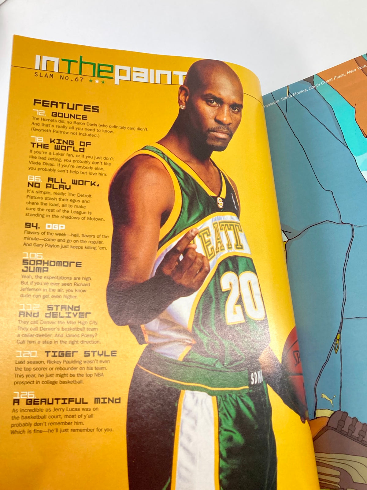Inside page of Slam Magazine March 2003 with a feature on Gary Payton, emphasizing text content about his prominence in the NBA.