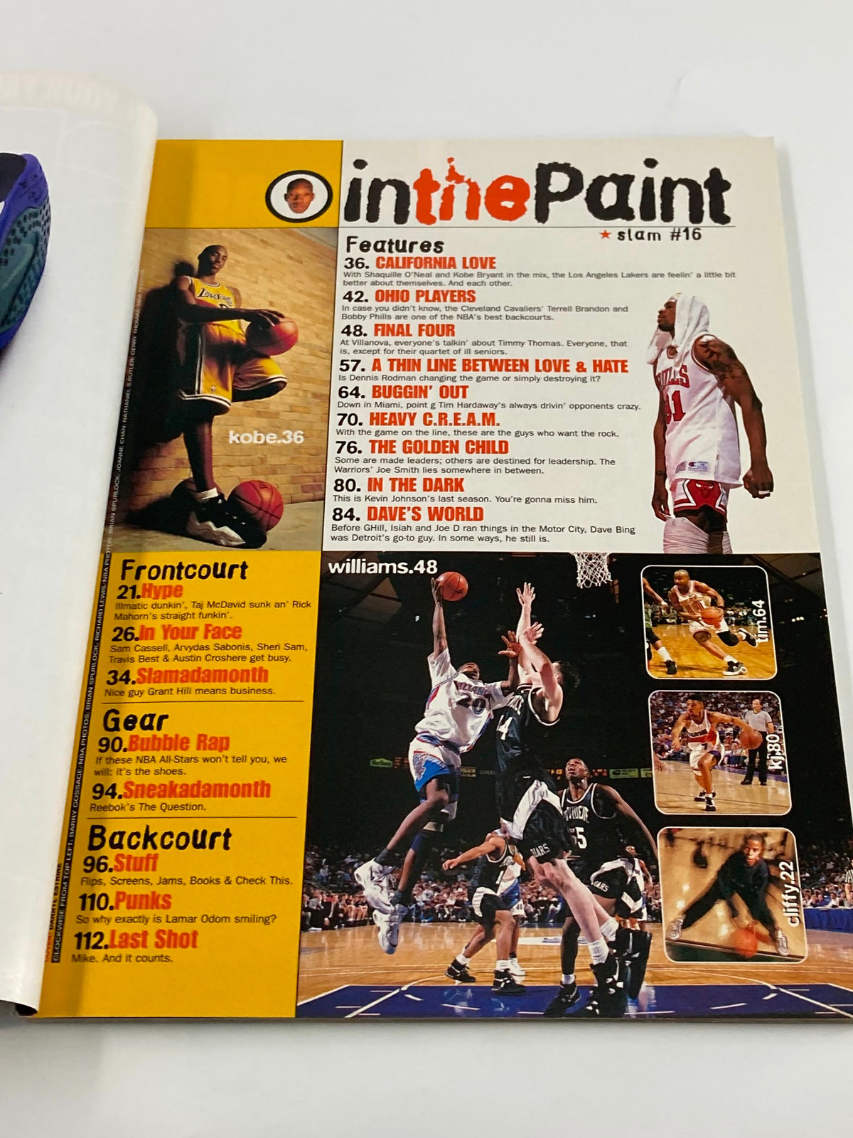Inside cover of Slam Magazine March 1997 featuring NBA highlights, including a photo of Kobe Bryant with various feature mentions.