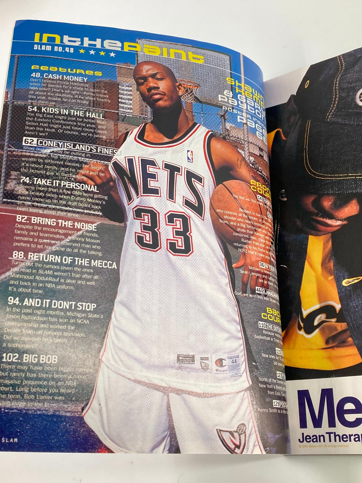 Inside page of Slam Magazine February 2001 highlighting Stephon Marbury with statistics and commentary, focused on his role with the Brooklyn Nets.