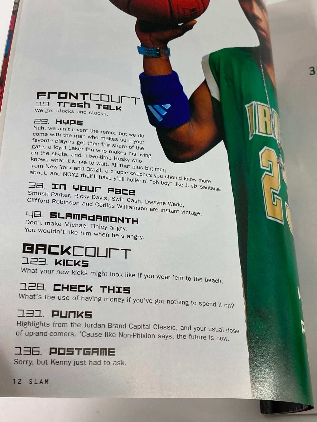 Another inside page from Slam Magazine August 2002 discussing basketball features and player insights, including LeBron James.