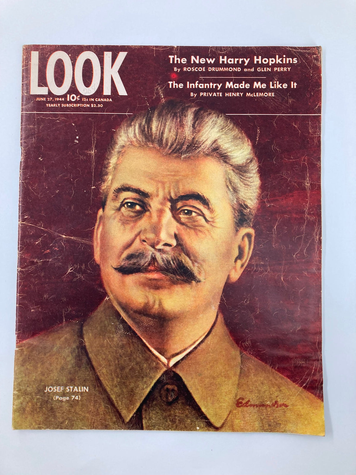 VTG Look Magazine June 27 1944 featuring a portrait of Josef Stalin on the cover, showcasing details such as the magazine's title, date, and advertising text.
