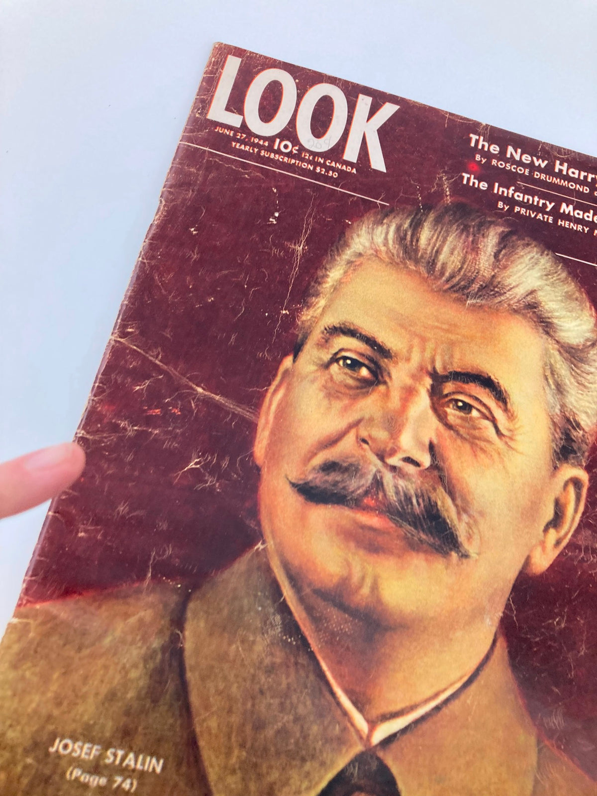 VTG Look Magazine June 27 1944 featuring a cover portrait of Josef Stalin, showcasing vintage design and historical significance.