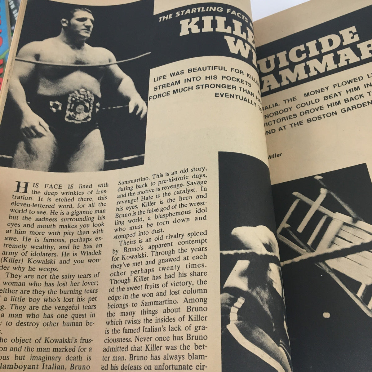 Page from The Wrestler Magazine November 1969 highlighting the story of wrestler Killer Kowalski.