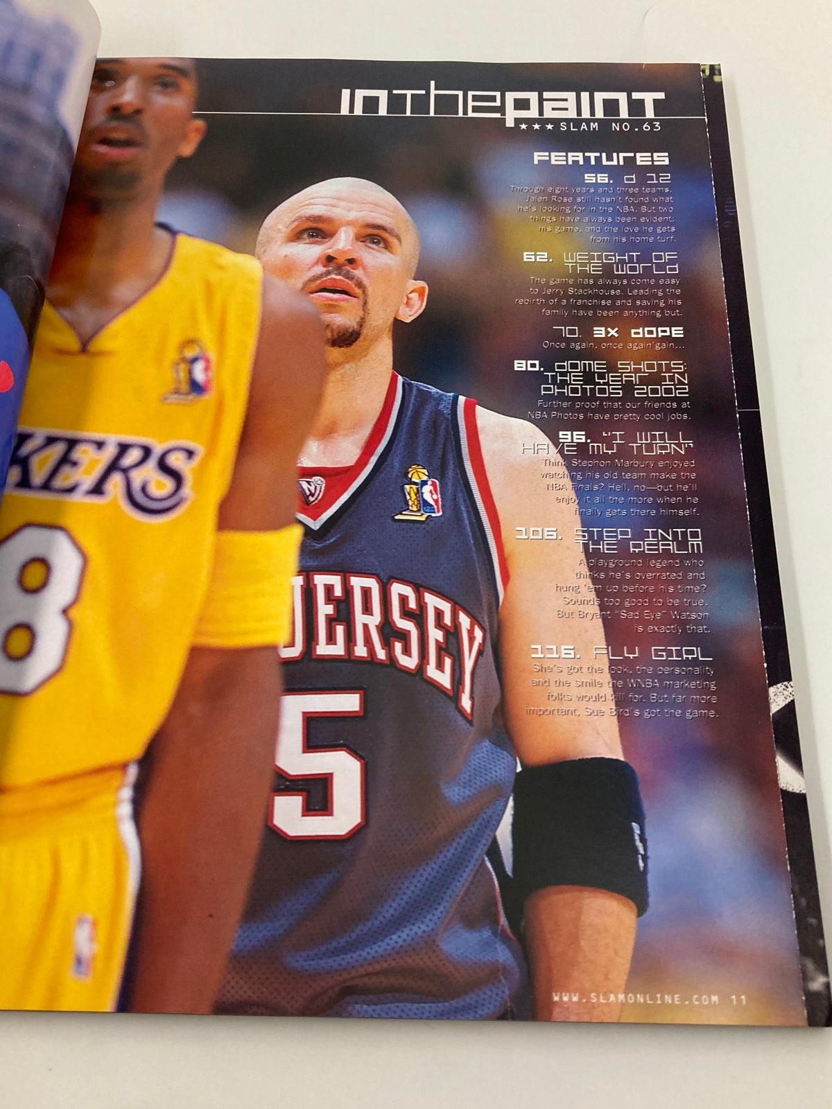 Inside page of Slam Magazine September 2002 with features including players from the Lakers and other NBA teams, showcasing the significant moments of the season.