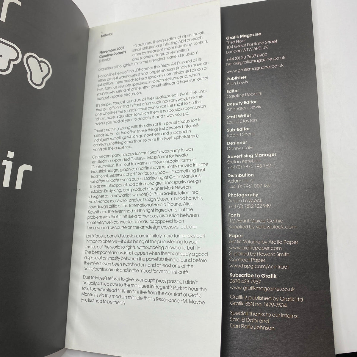 Inside page of Grafik Magazine November 2007, displaying the editorial introduction, with clean layout and contemporary design elements, reflecting key insights into the graphic design industry.