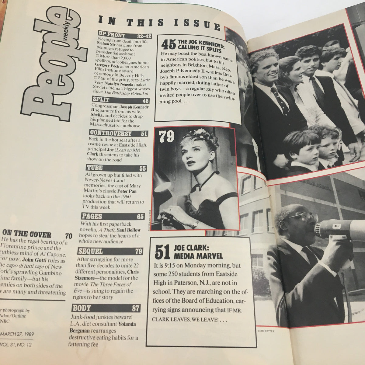 Inside page of People Weekly Magazine from March 27, 1989 featuring John Gotti, Public Enemy No. 1, showcasing various articles and images from that issue including cultural references from the late 1980s.