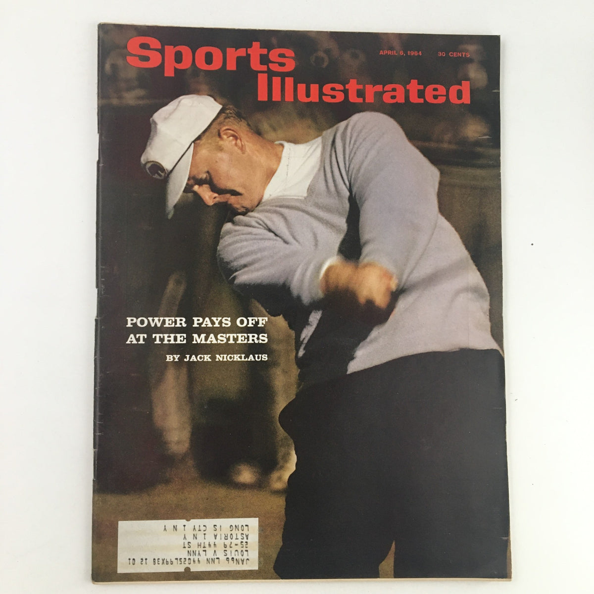 Vintage Sports Illustrated Magazine April 6 1964 featuring American golfer Jack Nicklaus on the cover, showcasing his athletic swing with the headline 'Power Pays Off at The Masters' by Jack Nicklaus.