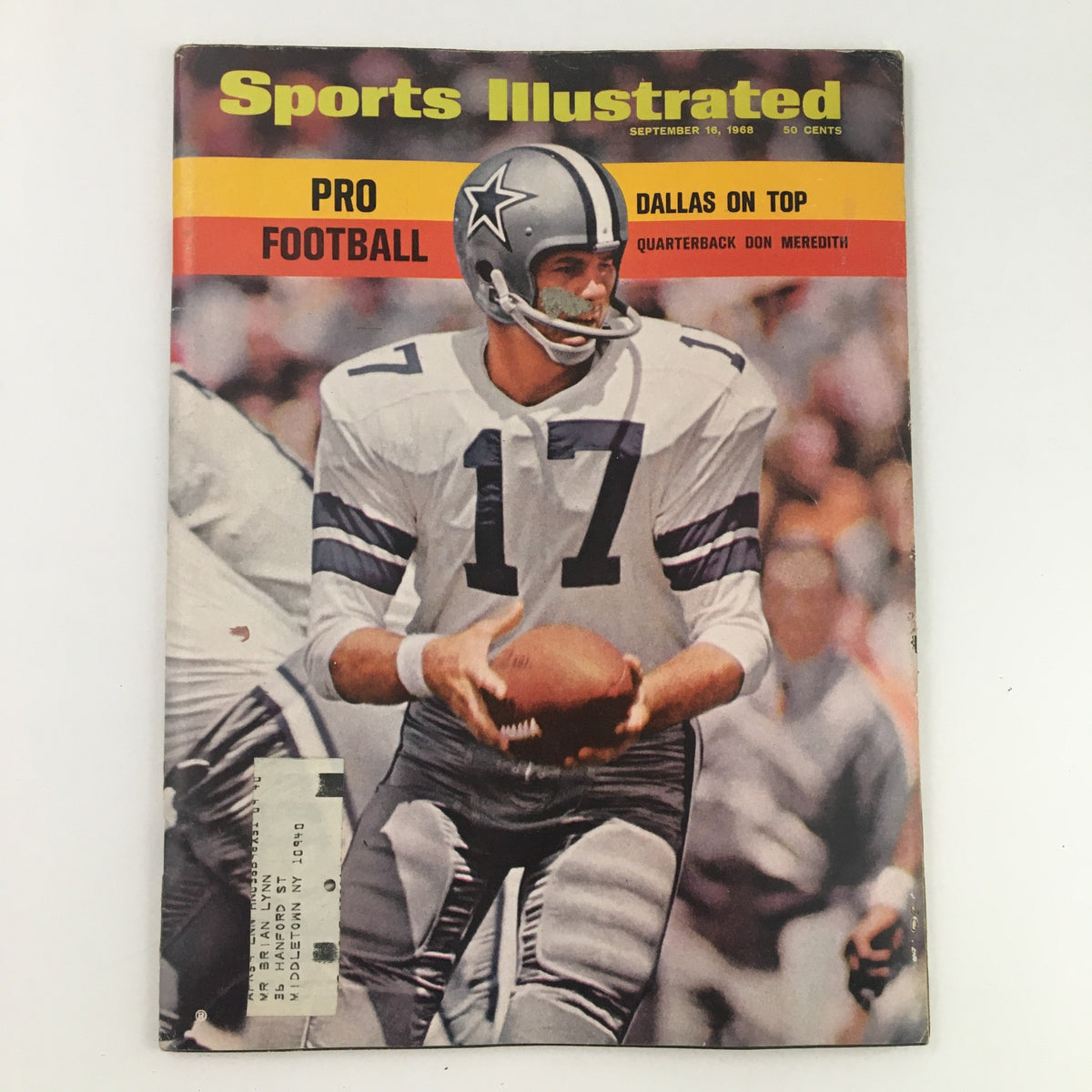 Cover of Sports Illustrated Magazine from September 16, 1968 featuring Dallas Cowboys quarterback Don Meredith, showcasing vintage football memorabilia.
