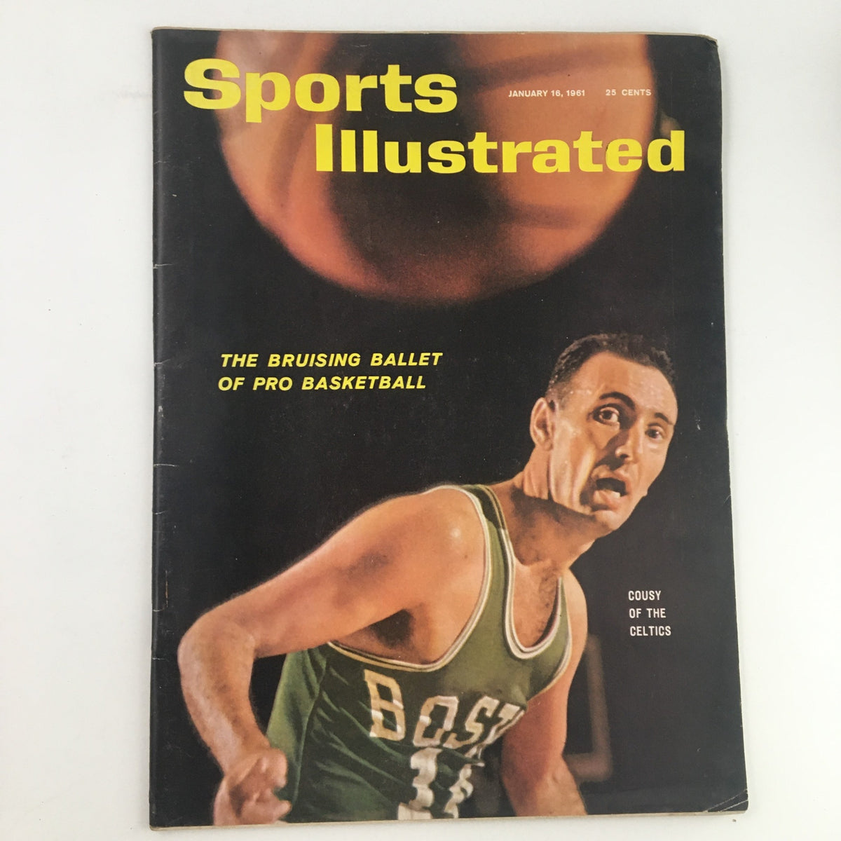 Cover of Sports Illustrated Magazine January 16 1961 featuring Bob Cousy of the Boston Celtics, highlighting his iconic presence with the headline 'The Bruising Ballet of Pro Basketball'.