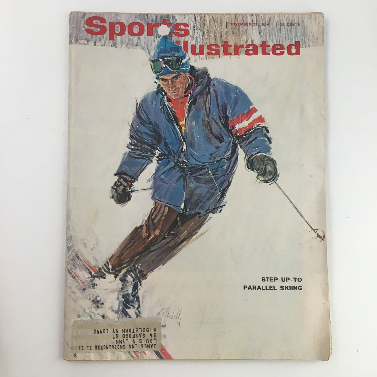 Sports Illustrated Magazine November 23 1964 cover featuring an illustration of a skier, highlighting the article 'Step Up To Parallel Skiing'.