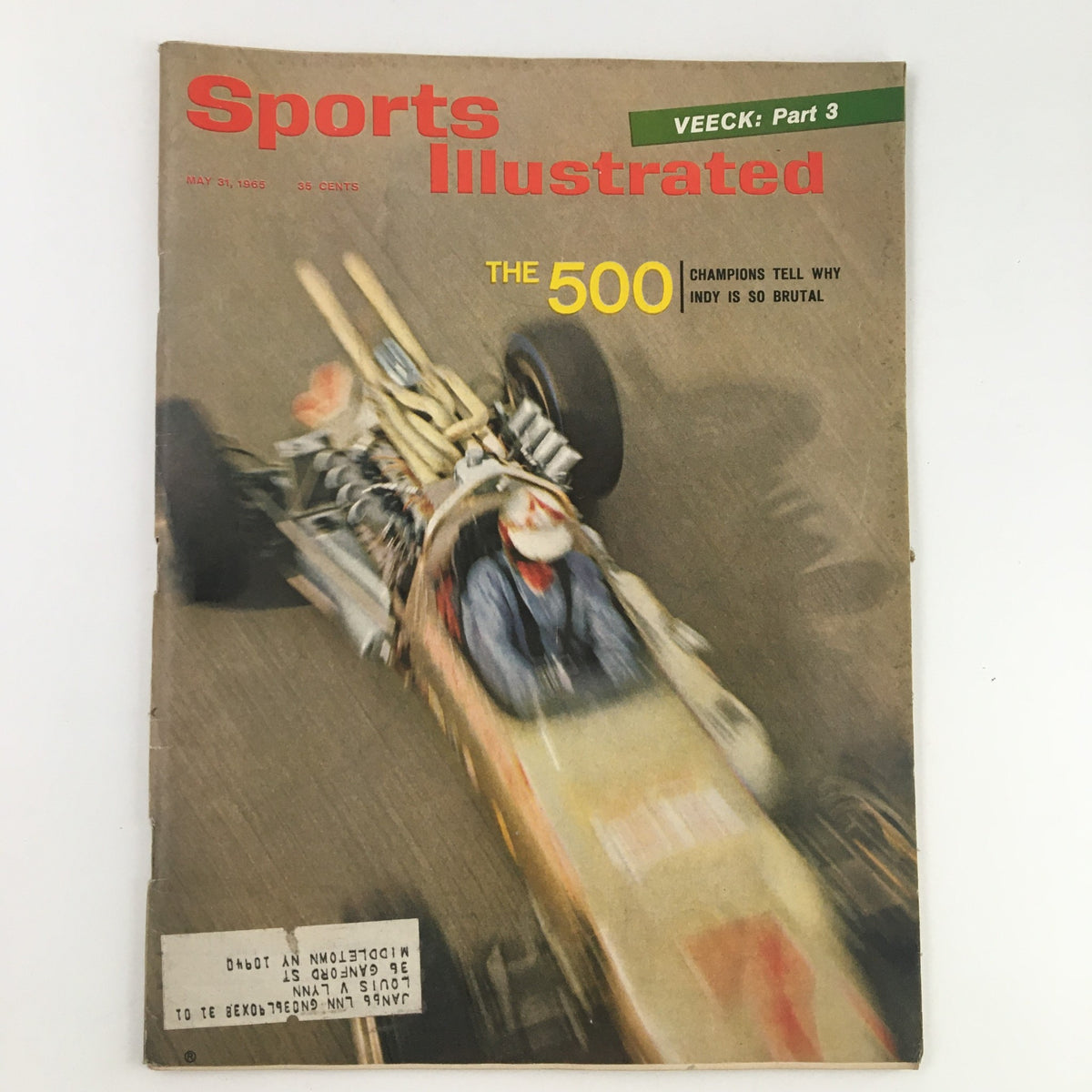 Cover of Sports Illustrated Magazine dated May 31, 1965, featuring the title "The 500 Champions is so Brutal" showcasing a racing scene.