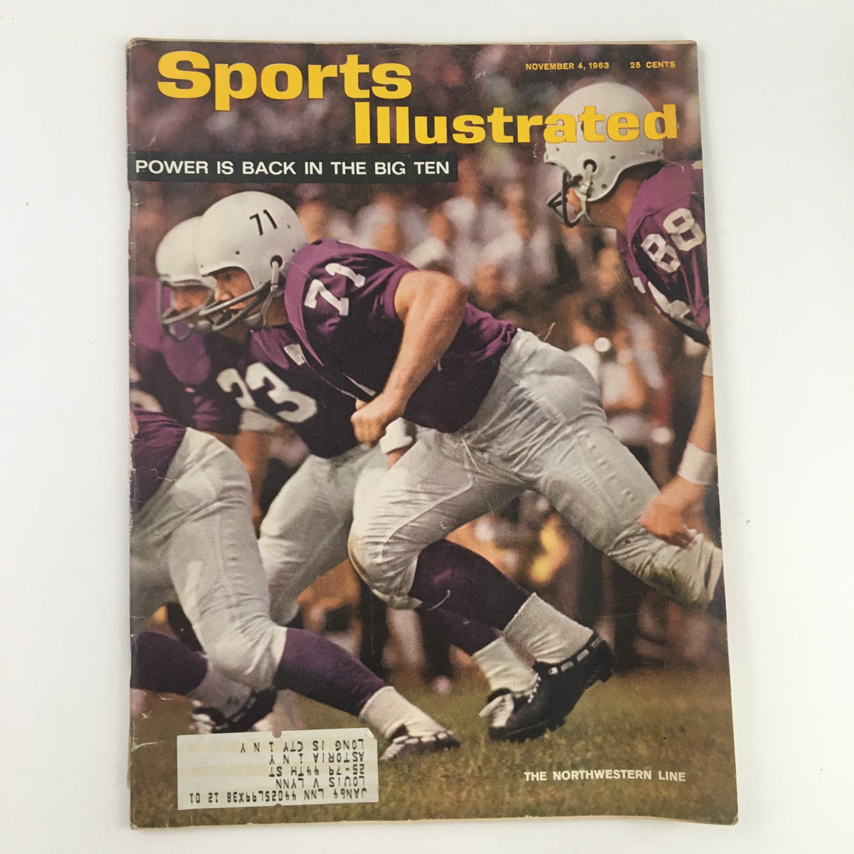 Cover of Sports Illustrated Magazine from November 4, 1963, showcasing football players in action with the title 'Power is Back in the Big Ten' and highlighting 'The Northwestern Line.'