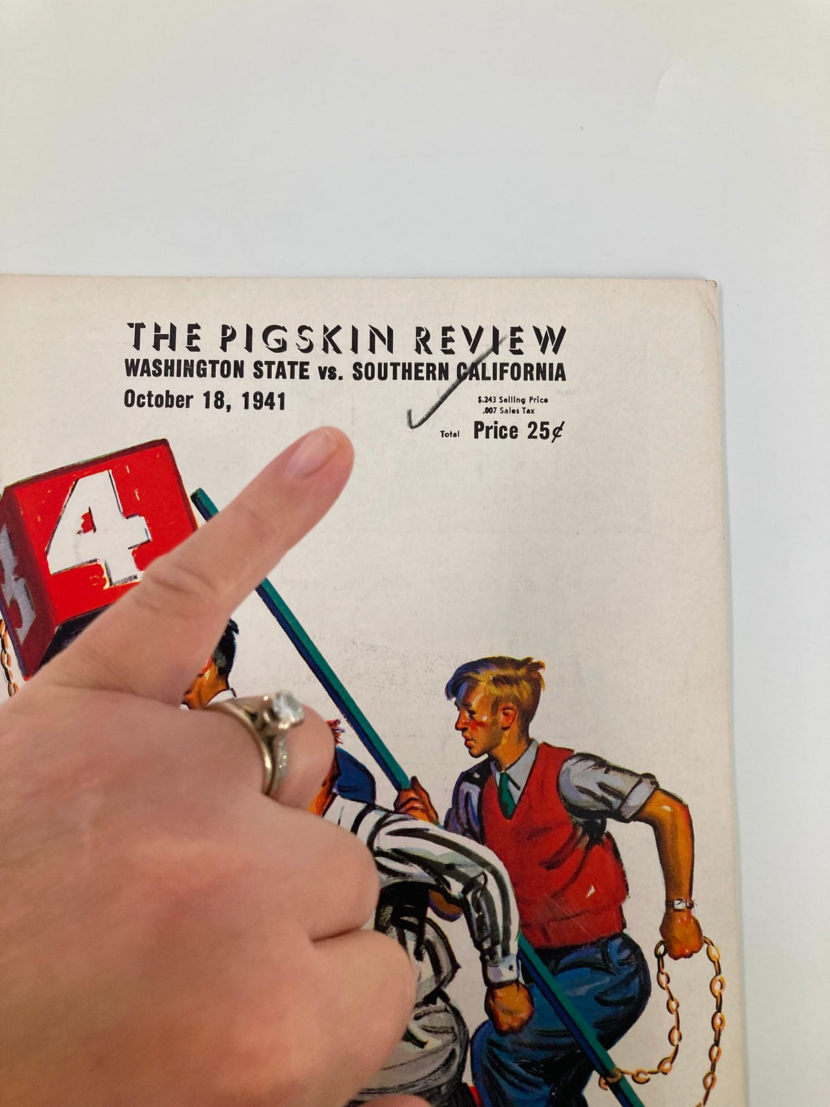 Cover page of the 1941 NCAA Football USC Trojans vs Washington State Cougars Pigskin Review featuring vibrant artwork and details of the game date and price.