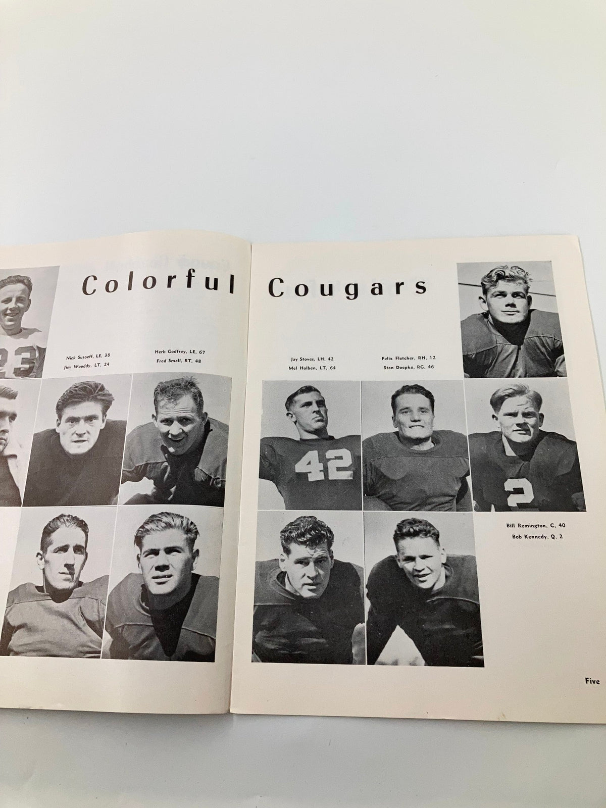 Page from the 1941 NCAA Football USC Trojans vs Washington State Cougars Pigskin Review displaying photographs of the Washington State Cougars football players.