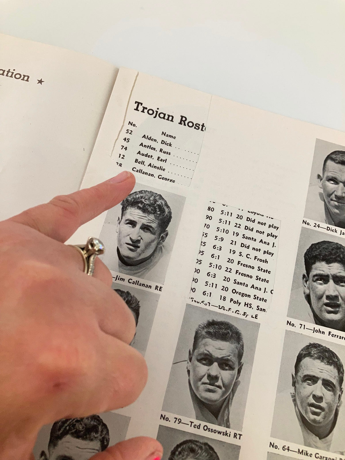 1943 NCAA Football USC Trojans vs USC Golden Bears The Pigskin Review showing the Trojan roster and player details.