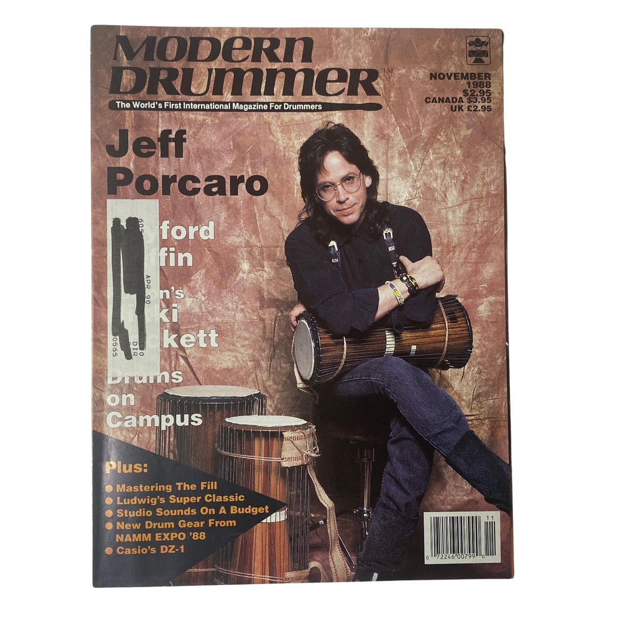 Modern Drummer Magazine November 1988 featuring Jeff Porcaro on the cover, showcasing drumming culture and interviews with drummers.