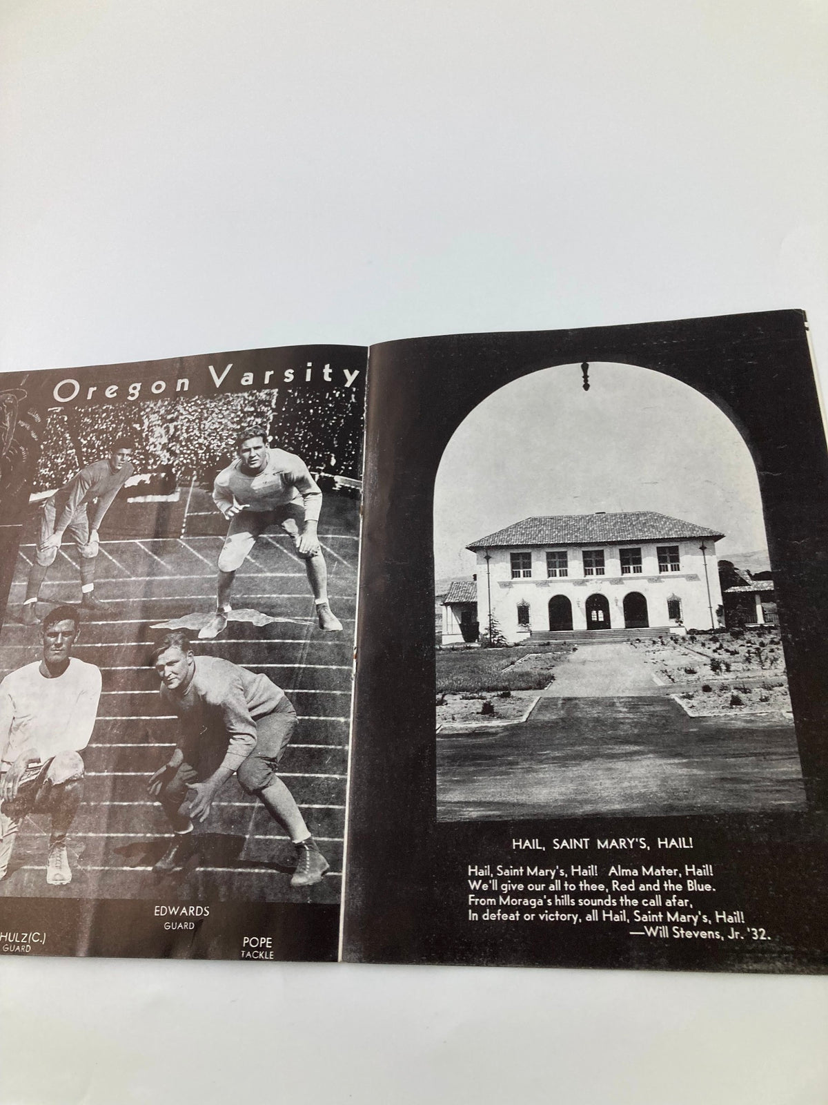 1931 NCAA Football Oregon Ducks vs Saint Mary's Gaels Official Program featuring Oregon Varsity players on the field, showcasing historical football players from both teams.