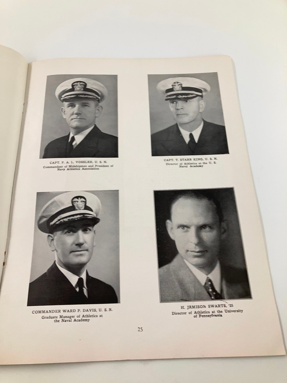 Images of key figures in the 1940 NCAA Football Navy vs Pennsylvania Official Statistics Program, featuring Navy and Pennsylvania athletic directors.