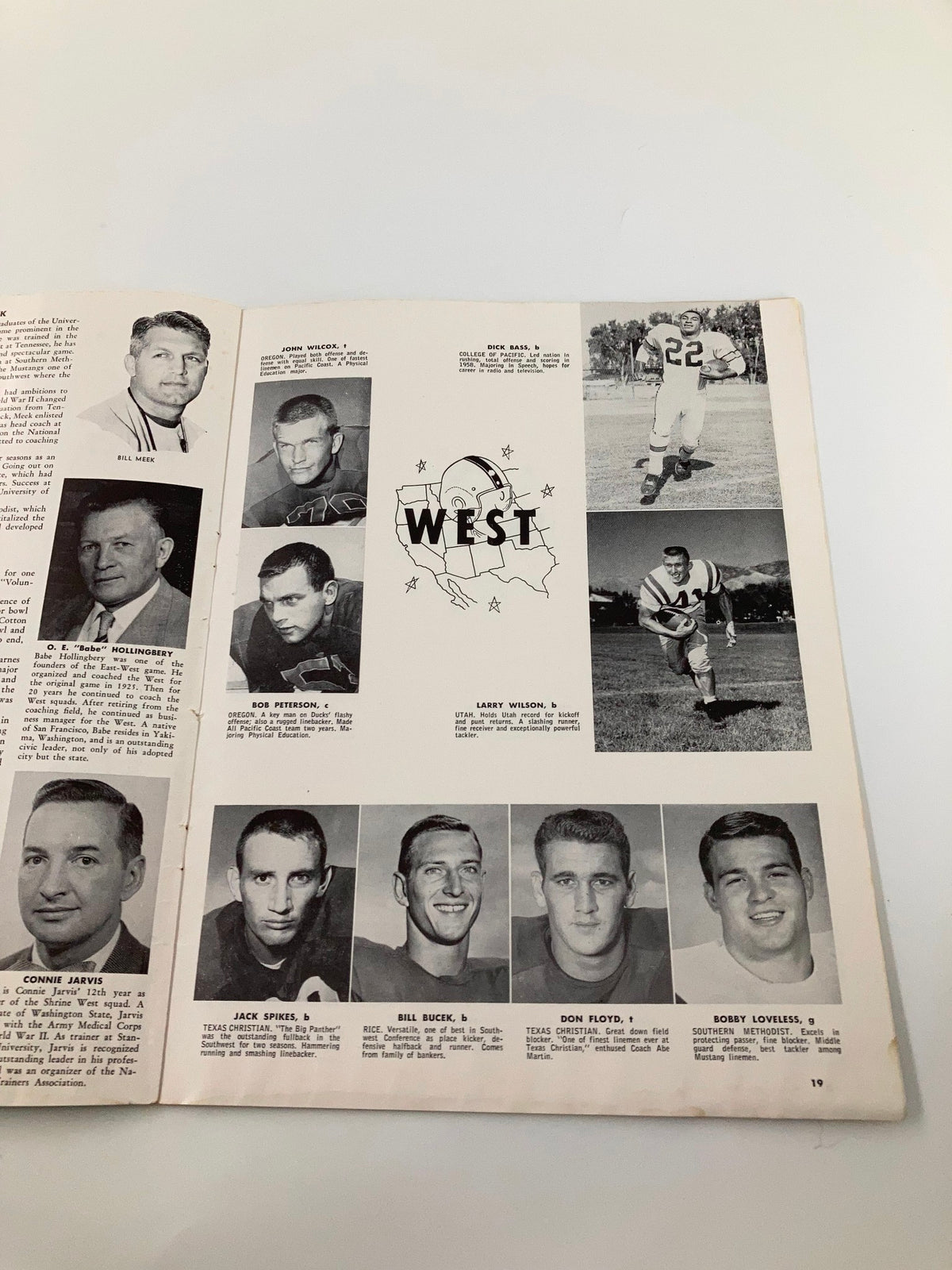 1960 Islam Temple All-Star Football Game East vs West Official Program interior page with West team player profiles and images.