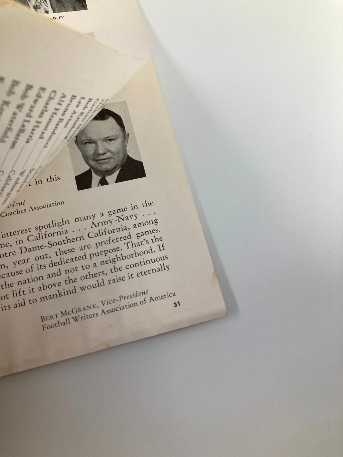 Interior page featuring a historical photograph and text from the 1960 Islam Temple All-Star Football Game Official Program, showcasing significant sports figures.