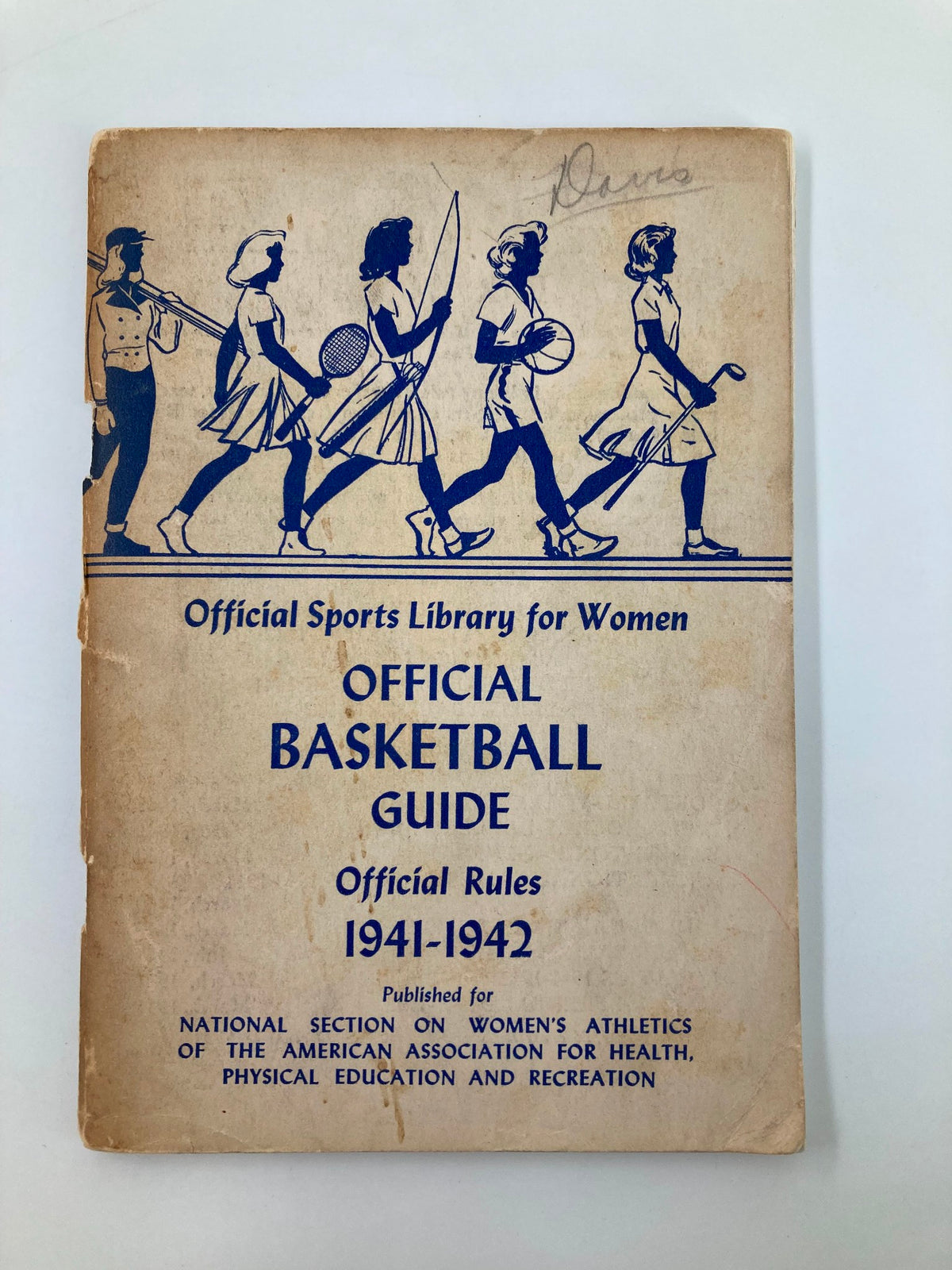Cover of the 1941-1942 Official Basketball and Officials Rating Guide for Women and Girls, featuring illustrations of women participating in various sports.