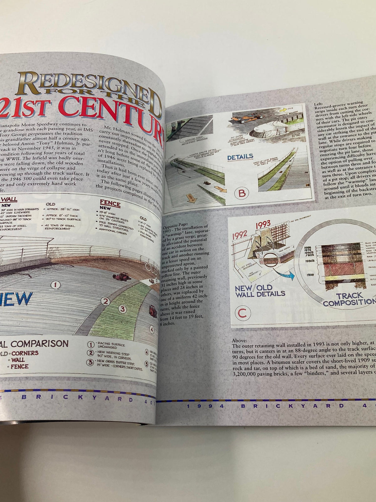 August 6 1994 Brickyard 400 Indianapolis Motor Speedway Official Program page illustrating the redesigned track features for the 21st century.