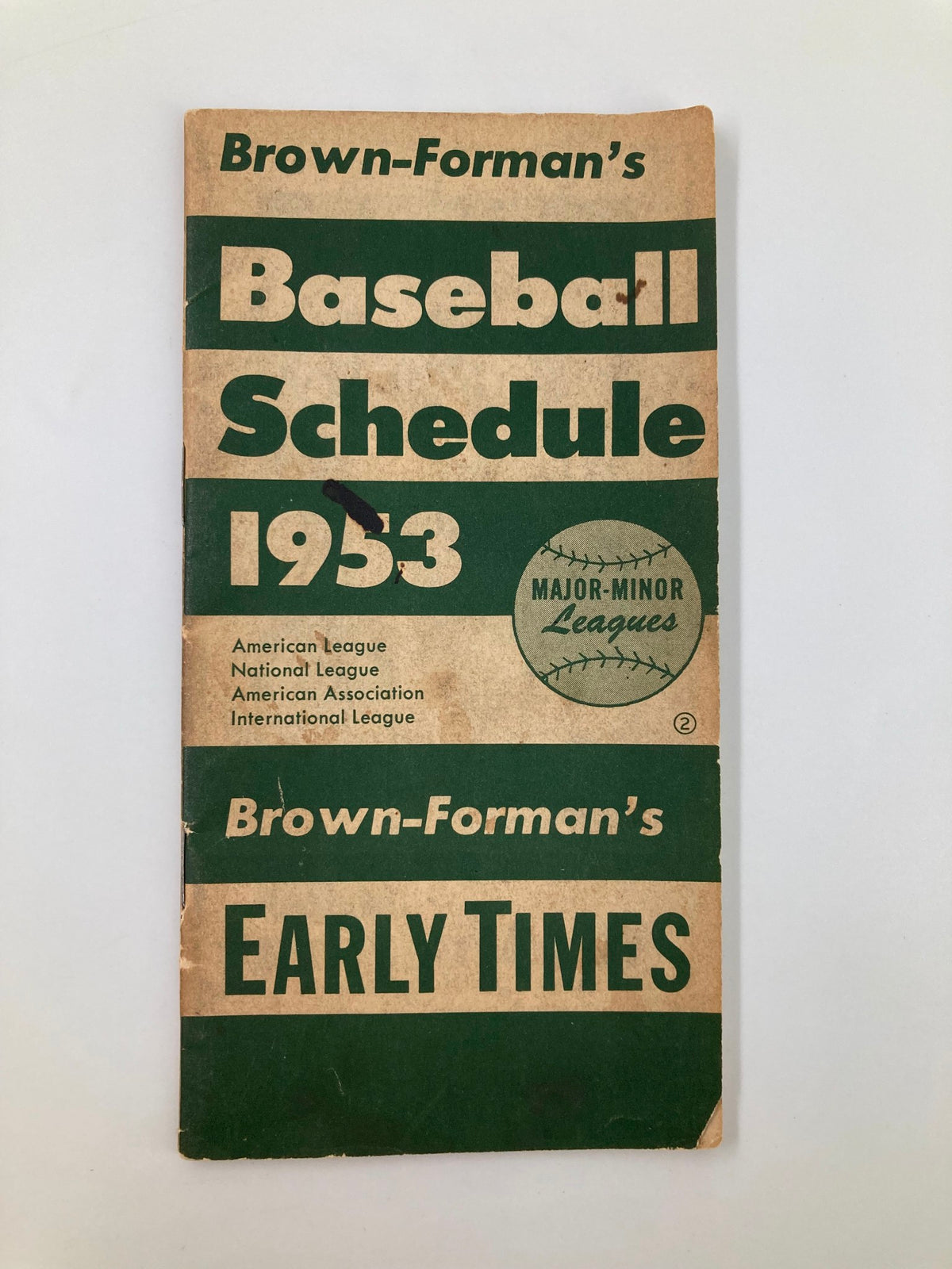 1953 Major-Minor Leagues Brown-Forman's Baseball Schedule cover featuring bold typography and a vintage design, showcasing American and National League details.