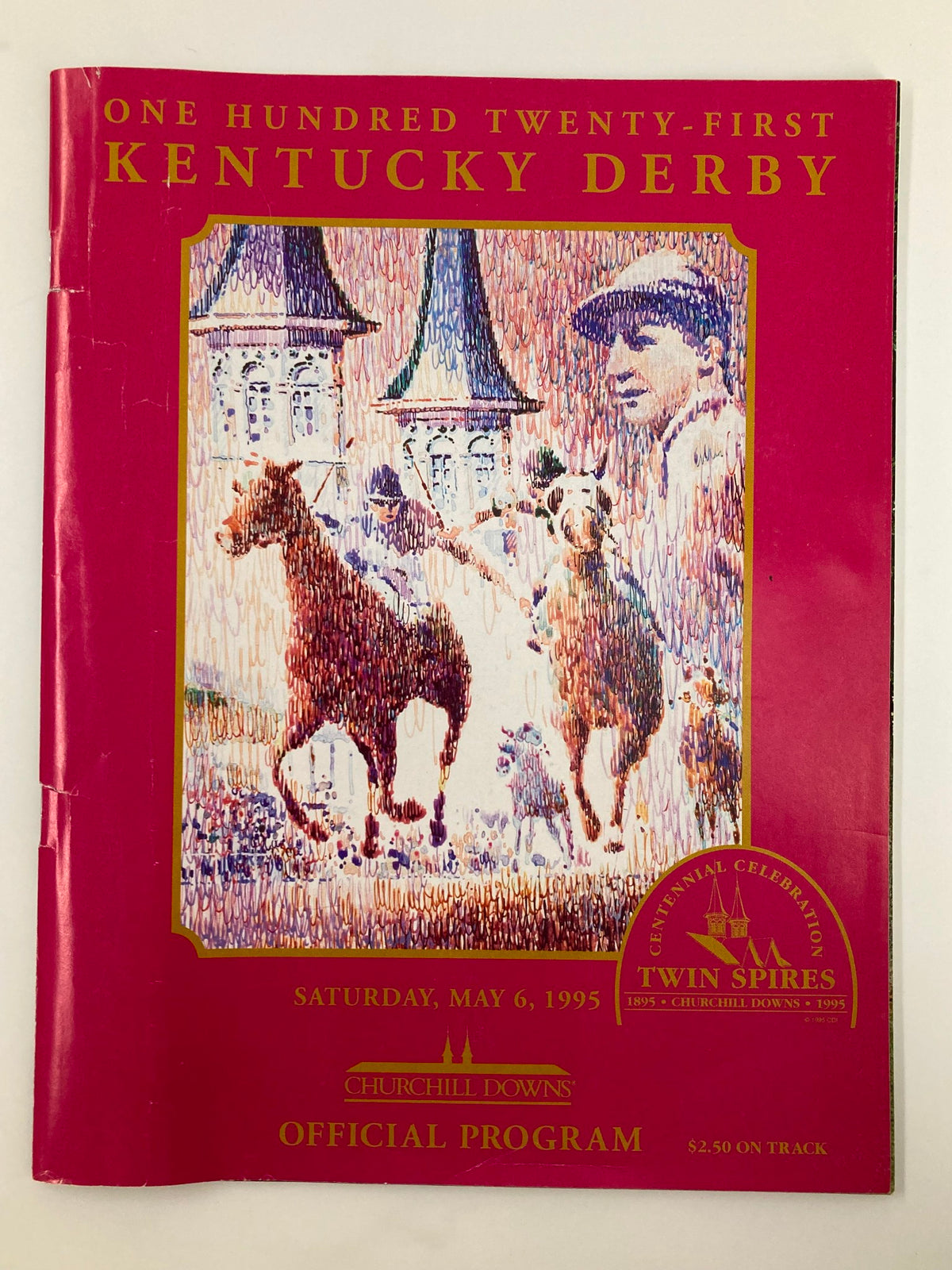 May 6 1995 121st Kentucky Derby Churchill Downs Official Program featuring two horses and the iconic twin spires of Churchill Downs.