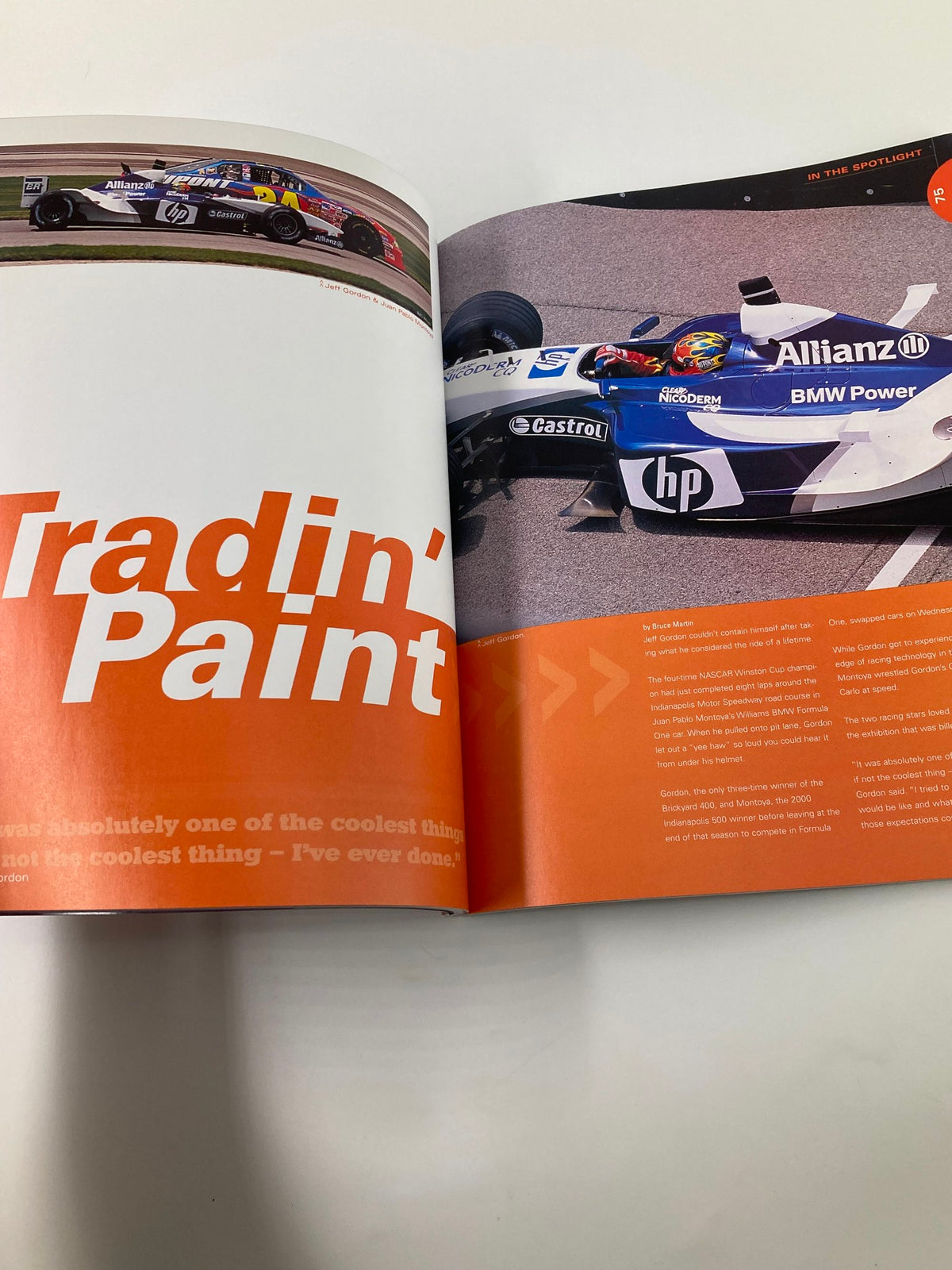 Feature article page from the August 3 2003 NASCAR 10 Years Running Brickyard 400 Official Program discussing racing paint jobs.