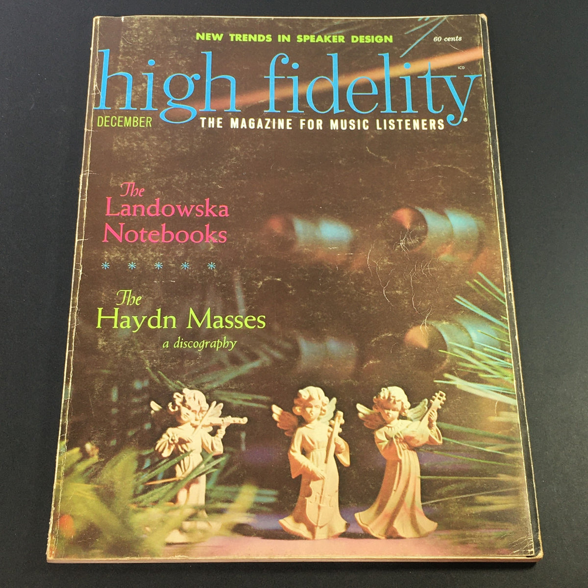 Cover of the VTG High Fidelity Music Magazine December 1964 featuring The Landowska Notebooks, showcasing detailed text and imagery relevant to music culture with decorative angel figurines.