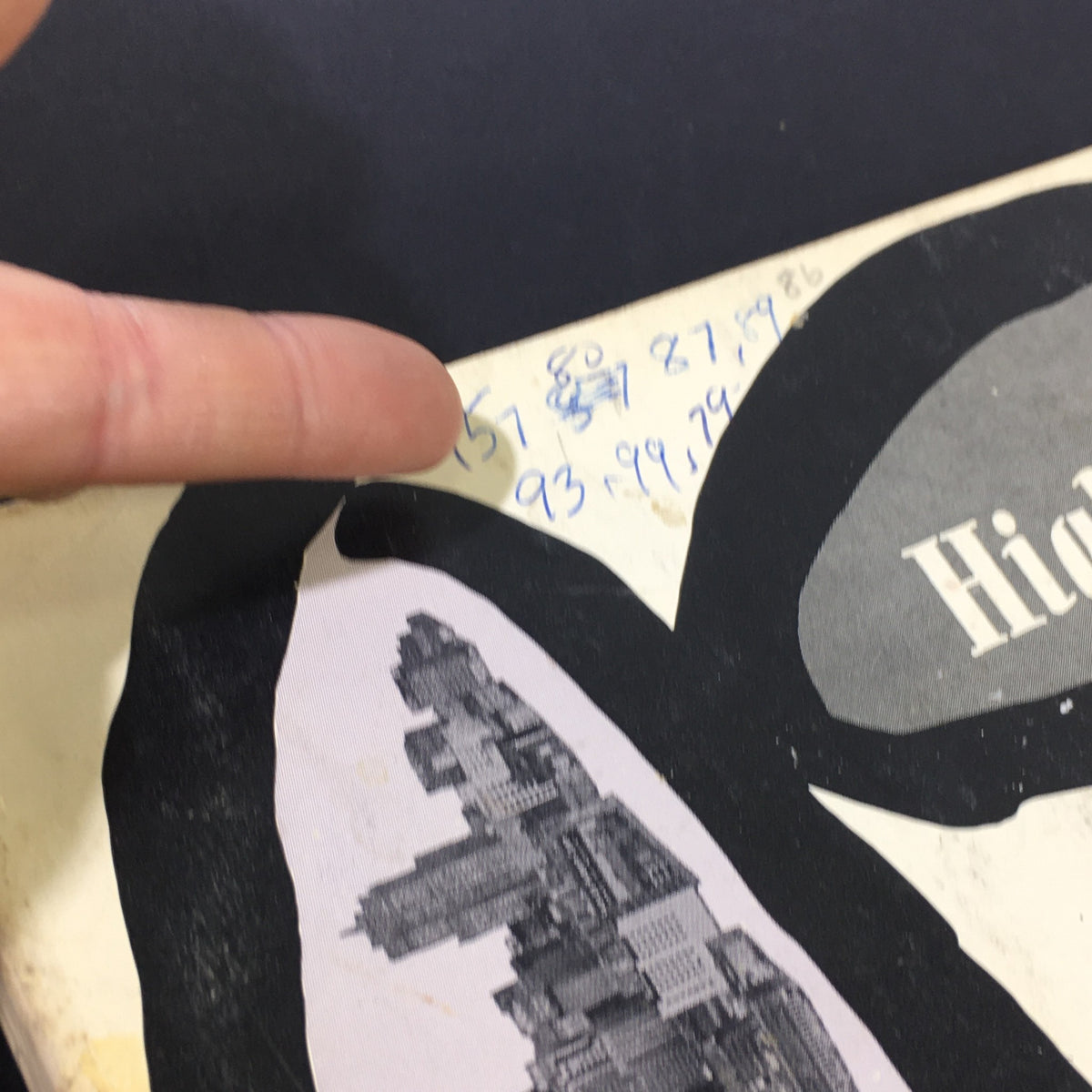 Detail of the VTG High Fidelity Music Magazine February 1957 cover, highlighting the title and city graphic elements.