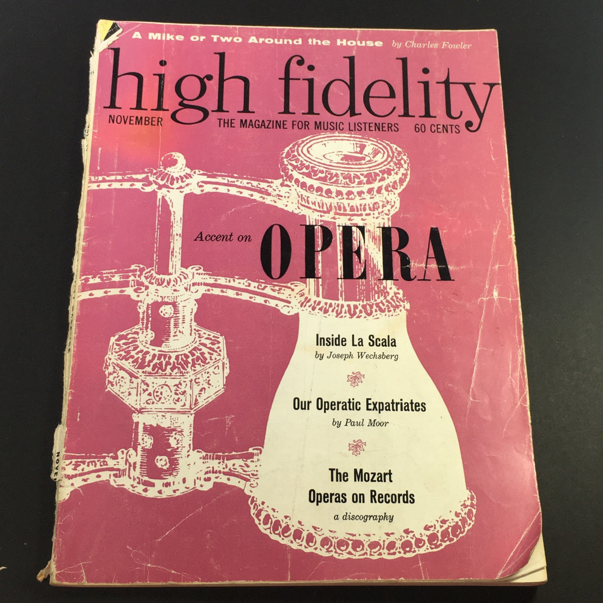Cover of VTG High Fidelity Music Magazine November 1960 featuring an accent on opera and the Mozart operas on records.