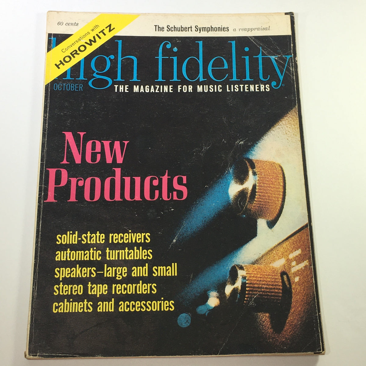 VTG High Fidelity Music Magazine October 1965 cover featuring a conversation with Vladimir Horowitz, showcasing the title 'New Products' in bold with highlights on solid-state receivers, automatic turntables, speakers, stereo tape recorders, and accessories.