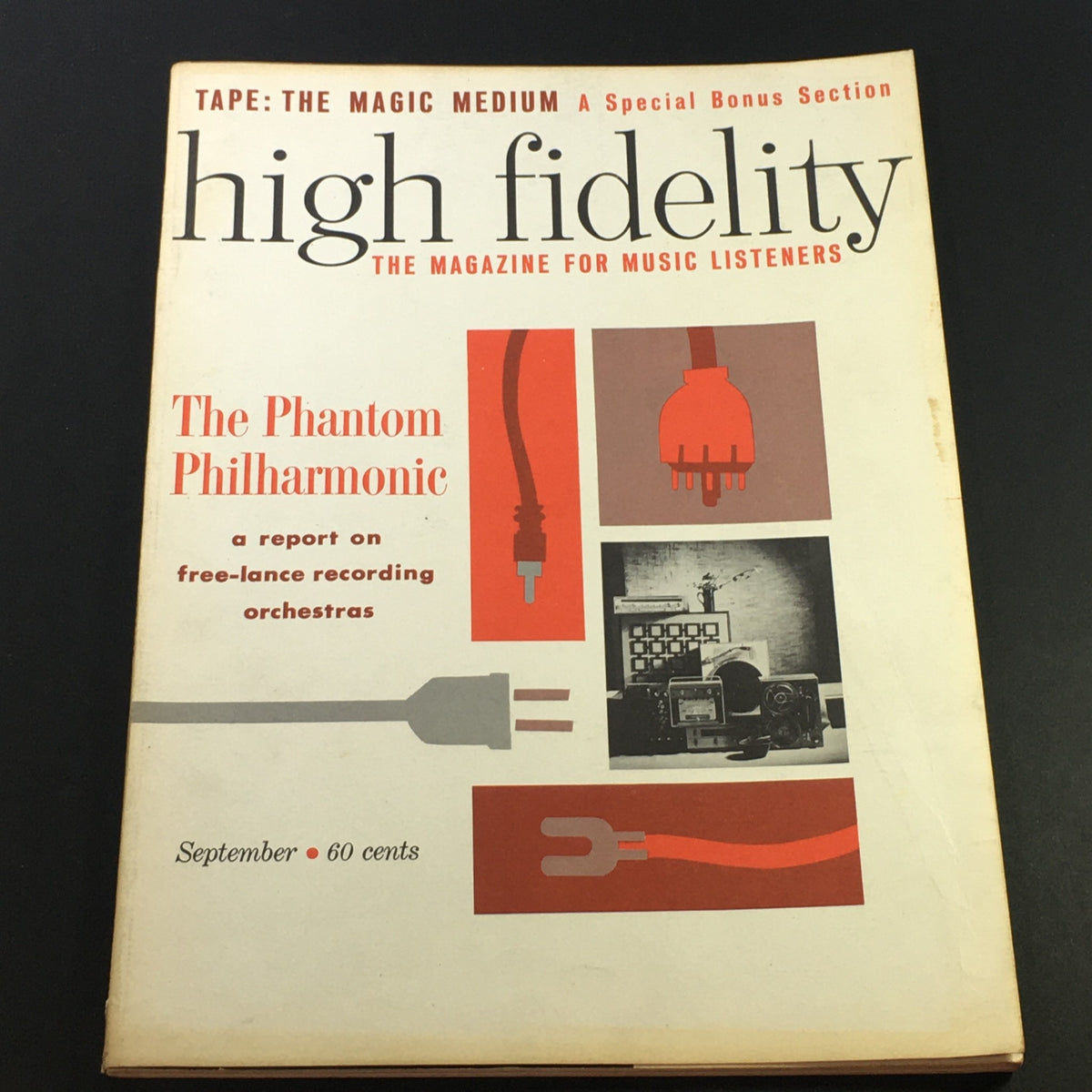 Cover of VTG High Fidelity Music Magazine from September 1961, featuring the title 'The Phantom Philharmonic', highlighting a report on freelance recording orchestras with vintage audio graphics.