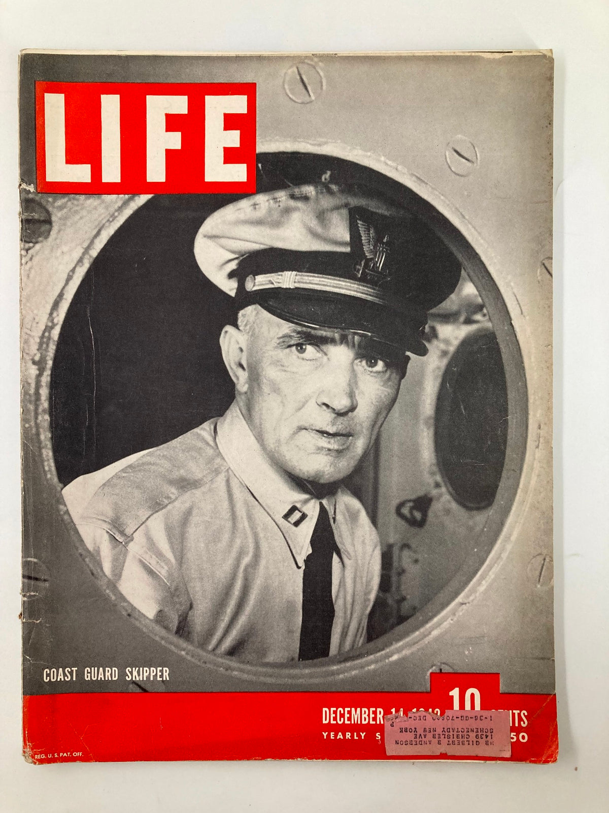 Cover of VTG Life Magazine from December 11, 1942 featuring Coast Guard Skipper Maurice Jester, showcasing a vintage design and historical significance from World War II.