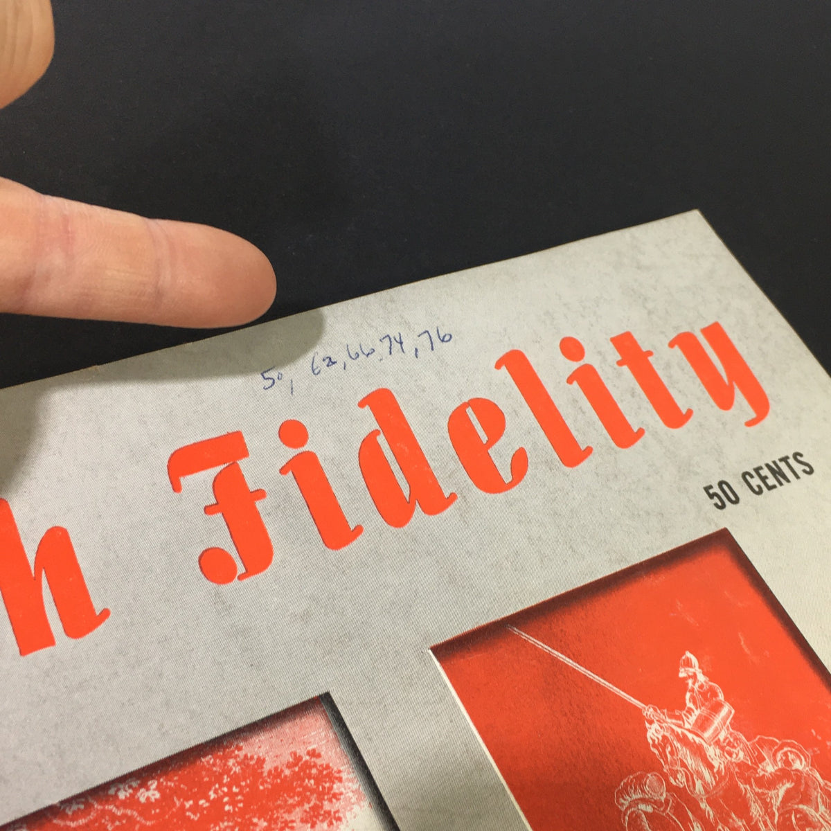 Cover of the VTG High Fidelity Music Magazine from April 1954 featuring Richard Strauss, showcasing vibrant red text and imagery, indicative of the magazine's retro design.